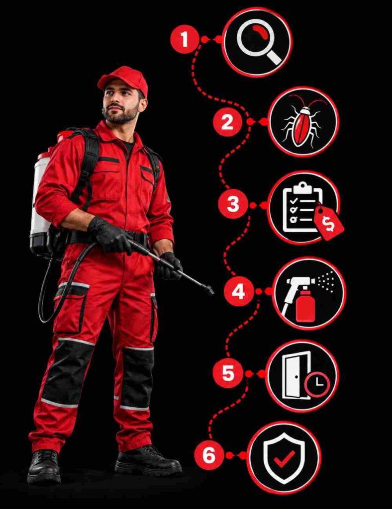 Six-step pest control process in Al Reem Island from inspection to follow-up